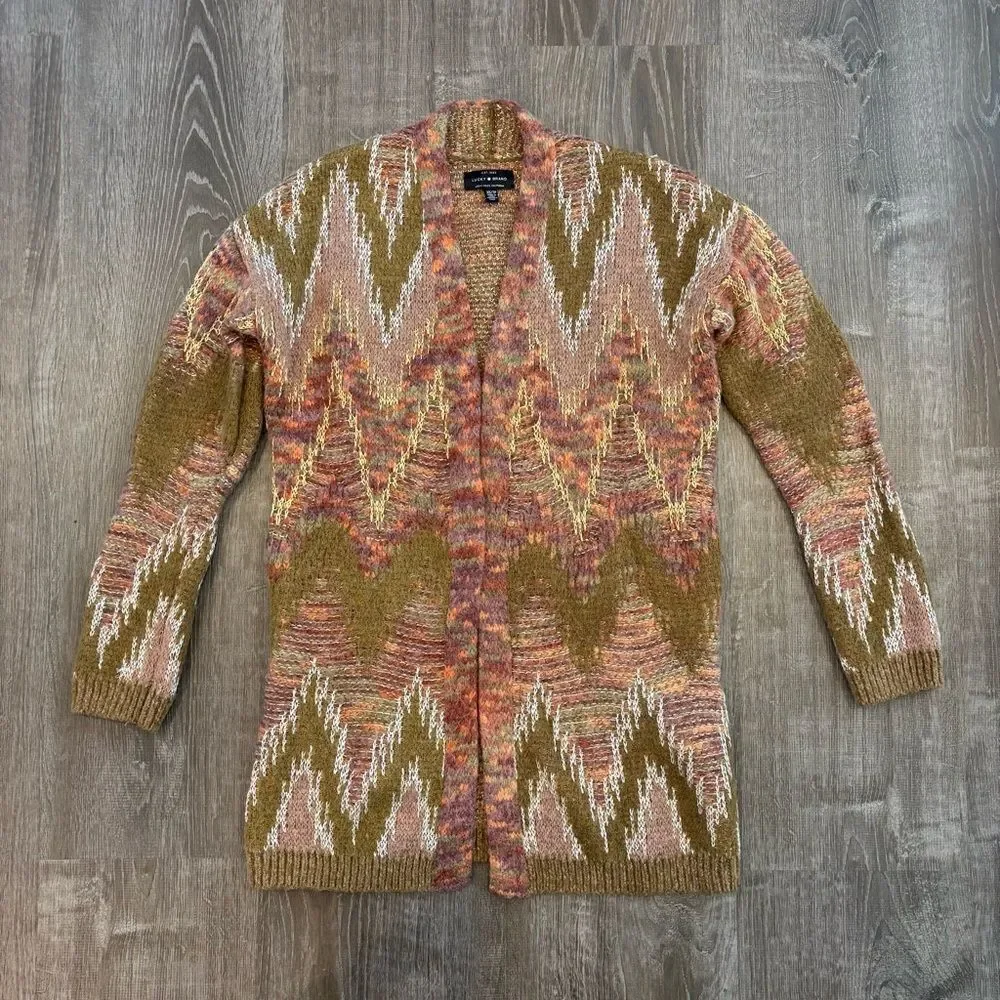 Lucky Brand Metallic Stitch Lux open cardigan sweater wool blend XS